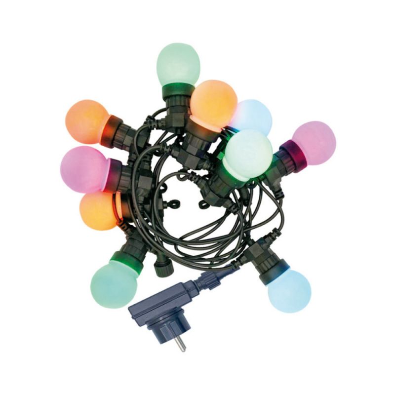 Guirlande lumineuse LED 5m 12V, extensible IP44, 10 boules P45, 8 modes d'utilisation