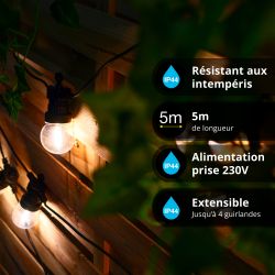 Guirlande lumineuse LED 5m 12V extensible IP44, 10 boules P45