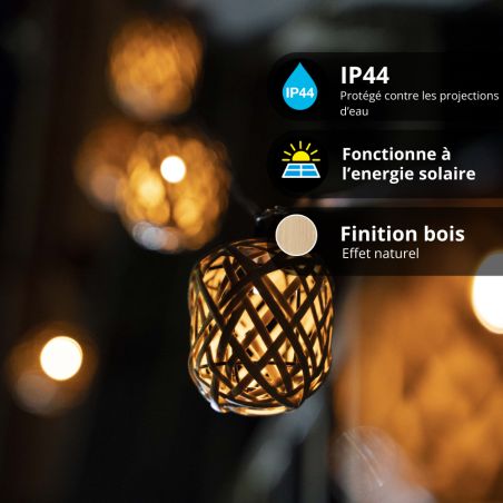 Shengruil Guirlande Lumineuse Solaire Extérieure 10 LED En Rotin Blanc Chaud - Pour Jardin Et Balcon