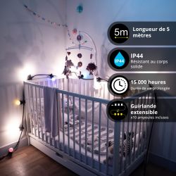 Guirlande Guinguette LED Noire, x10 Ampoules RVB E27 Incluses, 5m Extensible