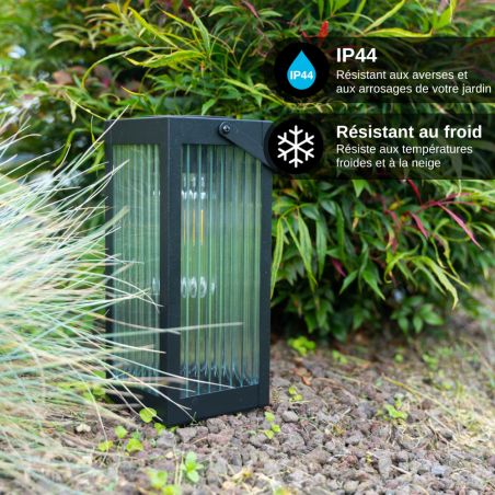 Lanterne Solaire Nomade Xanlite - Verre Ciselé Et Métal Noir, IP44 - Hauteur 26 Cm, Lumière Blanc Chaud 3000K - Pour Terrasse, Jardin, Balcon
