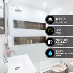 Lot 3 Spots GU10 50W 4000K Rond Noir IP44