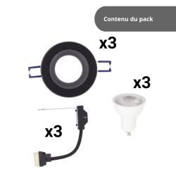 Lot 3 Spots GU10 50W 4000K Rond Noir IP44