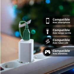 Adaptateur secteur 18W, 5V/3A, 2 ports de charge USB-C / USB-A