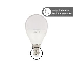 Ampoule LED connectée KOZii, éclairage blancs + couleurs, E14 P45 Opaque 6W Variation de couleur et luminosité