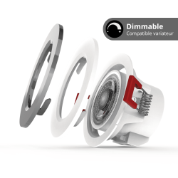 Lot de 3 Spots Encastrable LED Intégrés - Dimmable et Orientable - cons. 4.5W (eq. 50W) - 345 lumens - Blanc chaud
