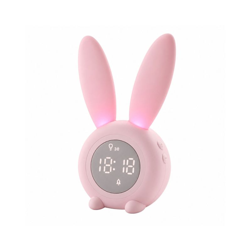Réveil lapin lumineux, rechargeable, veilleuse intégrée, x6 sonneries, x2 modes d'installation