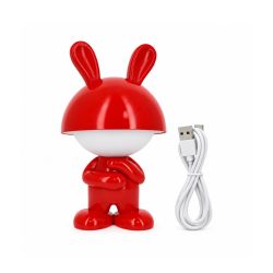 Veilleuse lapin rouge tactile, blanc chaud, intensité variable, câble USB fourni